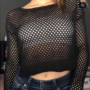 black knit cropped top